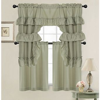 Kate Aurora Country Farmhouse Living Solid Colored Cafe Kitchen Curtain Tier and Swag Valance Set