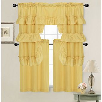 Kate Aurora Country Farmhouse Living Solid Colored Cafe Kitchen Curtain Tier and Swag Valance Set