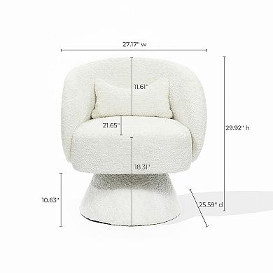 LuxenHome Upholstered Cream Club Swivel Chair With Upholstered Cream Wood Base