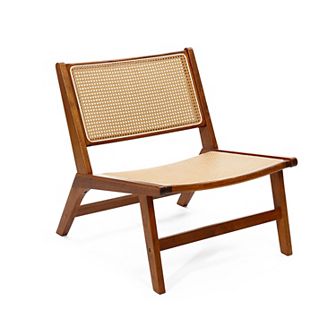 LuxenHome Brown Rubberwood With Pe Rattan Low Profile Armless Accent Chair, Set Of 2