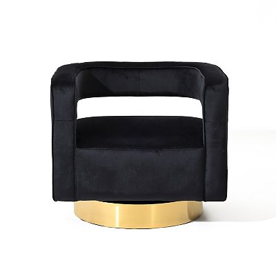 LuxenHome Upholstered Black Velvet Open Back Club Chair With Gold Base