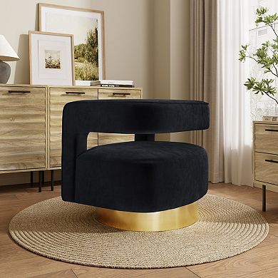 LuxenHome Upholstered Black Velvet Open Back Club Chair With Gold Base
