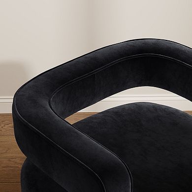 LuxenHome Upholstered Black Velvet Open Back Club Chair With Gold Base