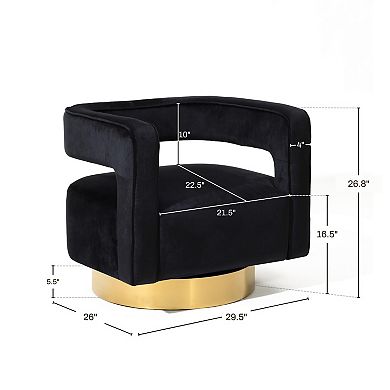 LuxenHome Upholstered Black Velvet Open Back Club Chair With Gold Base