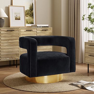 LuxenHome Upholstered Black Velvet Open Back Club Chair With Gold Base