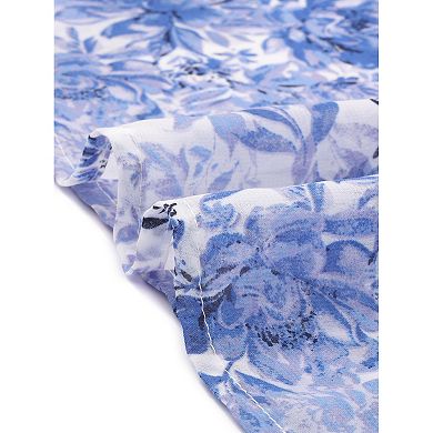 Women's Long Sleeve Floral Dresses V Neck Boho Ruffle Tiered Flowy Chiffon Midi Dress with Pocket