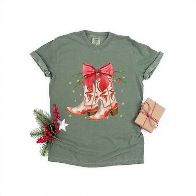 Coquette Cowgirl Christmas Boots Garment Dyed Tees