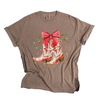 Coquette Cowgirl Christmas Boots Garment Dyed Tees