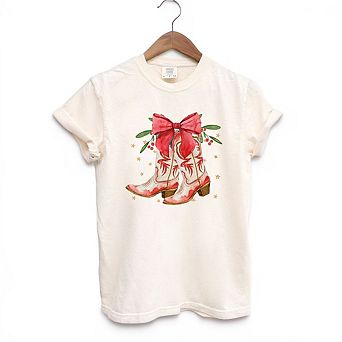 Coquette Cowgirl Christmas Boots Garment Dyed Tees