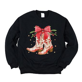 Coquette Cowgirl Christmas Boots Sweatshirt