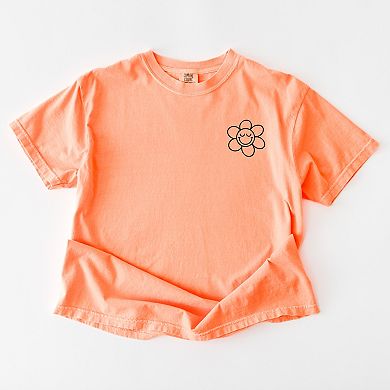 Simply Sage Market S.W.Smiley Good Vibes Only Smiley Face Front And Back Garment Dyed Tee