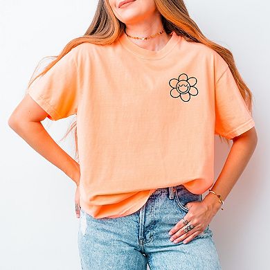 Simply Sage Market S.W.Smiley Good Vibes Only Smiley Face Front And Back Garment Dyed Tee