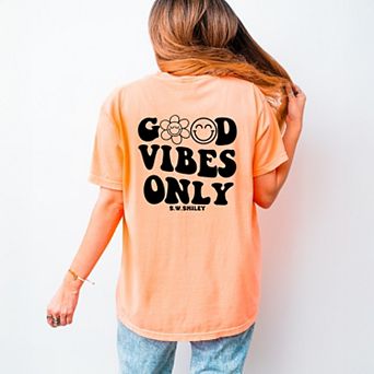 Simply Sage Market S.W.Smiley Good Vibes Only Smiley Face Front And Back Garment Dyed Tee