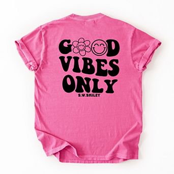 Simply Sage Market S.W.Smiley Good Vibes Only Smiley Face Front And Back Garment Dyed Tee