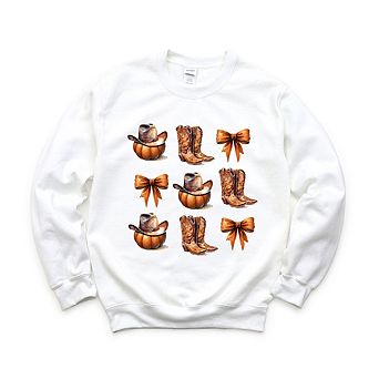 Coquette Pumpkin And Cowboy Boots Sweatshirt