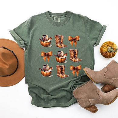 Coquette Pumpkin And Cowboy Boots Garment Dyed Tees