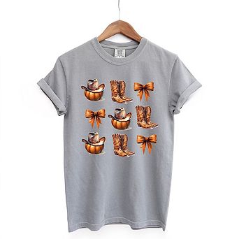Coquette Pumpkin And Cowboy Boots Garment Dyed Tees