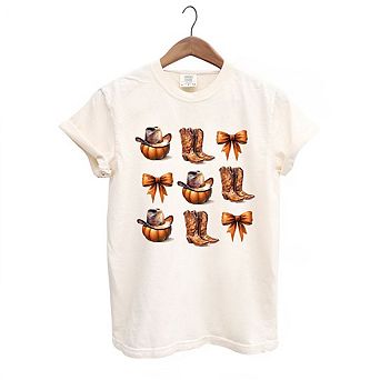 Coquette Pumpkin And Cowboy Boots Garment Dyed Tees