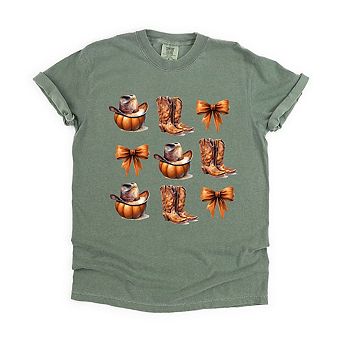 Coquette Pumpkin And Cowboy Boots Garment Dyed Tees