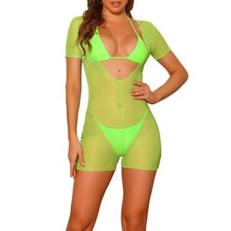 Women's Bikini Sets 3 pc Non Padded Cup Lace Up Suits Cover Up Swimwear
