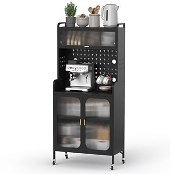 Modern Kitchen Storage Pantry Cabinet, 66" Tall Metal Storage Sideboard Cupboard Pantry With Wheels