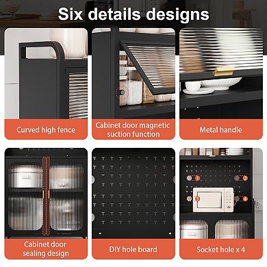 Modern Kitchen Storage Pantry Cabinet, 66" Tall Metal Storage Sideboard Cupboard Pantry With Wheels