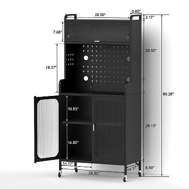 Modern Kitchen Storage Pantry Cabinet, 66" Tall Metal Storage Sideboard Cupboard Pantry With Wheels