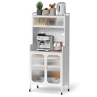 Modern Kitchen Storage Pantry Cabinet, 66" Tall Metal Storage Sideboard Cupboard Pantry With Wheels