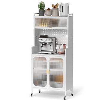 Modern Kitchen Storage Pantry Cabinet, 66" Tall Metal Storage Sideboard Cupboard Pantry With Wheels