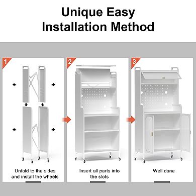 Modern Kitchen Storage Pantry Cabinet, 66" Tall Metal Storage Sideboard Cupboard Pantry With Wheels