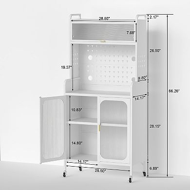 Modern Kitchen Storage Pantry Cabinet, 66" Tall Metal Storage Sideboard Cupboard Pantry With Wheels