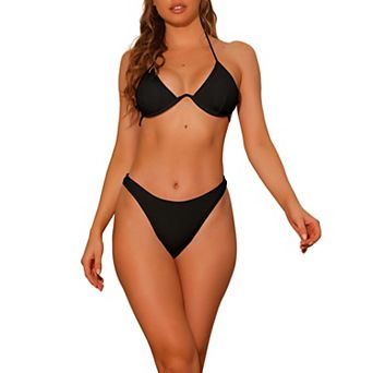 Women's Bikini Sets Two Piece Double Tie Back Triangle Bottoms Swimwear Suit