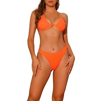 Women's Bikini Sets Two Piece Double Tie Back Triangle Bottoms Swimwear Suit
