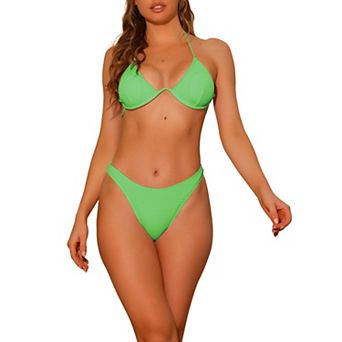 Women's Bikini Sets Two Piece Double Tie Back Triangle Bottoms Swimwear Suit