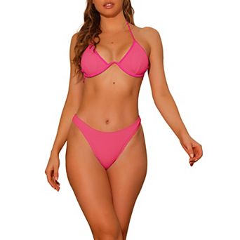 Women's Bikini Sets Two Piece Double Tie Back Triangle Bottoms Swimwear Suit