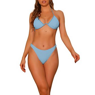 Women's Bikini Sets Two Piece Double Tie Back Triangle Bottoms Swimwear Suit