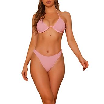 Women's Bikini Sets Two Piece Double Tie Back Triangle Bottoms Swimwear Suit