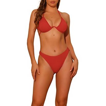 Women's Bikini Sets Two Piece Double Tie Back Triangle Bottoms Swimwear Suit