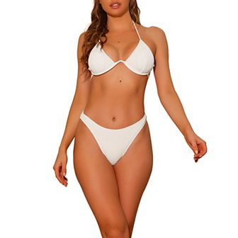 Women's Bikini Sets Two Piece Double Tie Back Triangle Bottoms Swimwear Suit