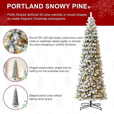 Glitzhome 11ft Pre-lit Flocked Pencil Green Pine Artificial Christmas Tree - Remote Controller