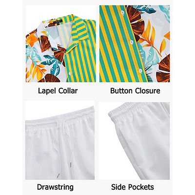 BUYJYA Men's Linen Shirt Short Sets 2 Pieces Beach Outfits Casual Button Down