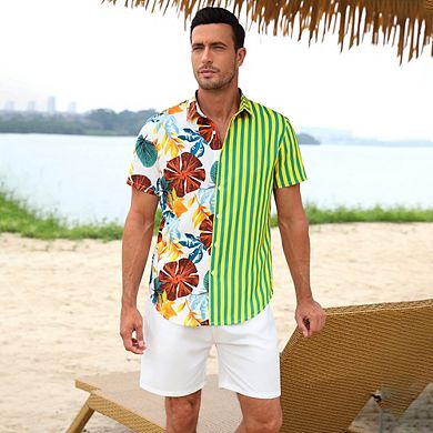 Men's Hawaiian Shirt 2 Pieces Sets Floral Short Sleeve Shirts And Shorts Summer Beach Outfits