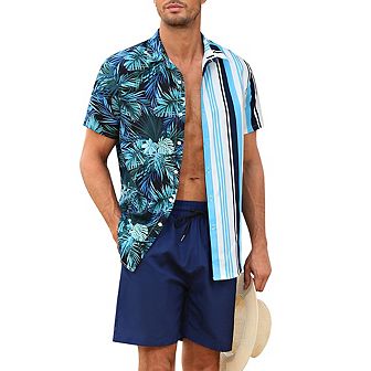 Men's Hawaiian Shirt 2 pc Sets Floral Short Sleeve Shirts And Shorts Summer Beach Outfits