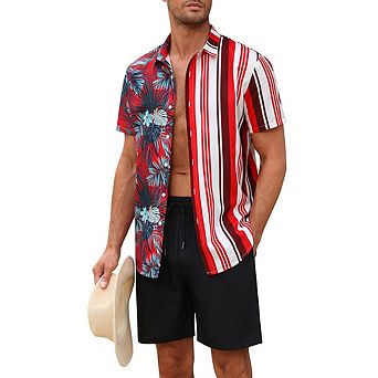 Men's Hawaiian Shirt 2 pc Sets Floral Short Sleeve Shirts And Shorts Summer Beach Outfits