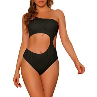 Women's Asymmetric One Piece Swimsuit Waist Cutout Swimwear Monokini