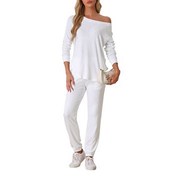 Womens Pajama Set Long Sleeve Knit Round Neck Loungwear Set