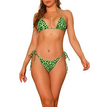 Women's Leopard Halter Bikini Sets Two Piece Side Tie Triangle Bottoms Swimwear Suits