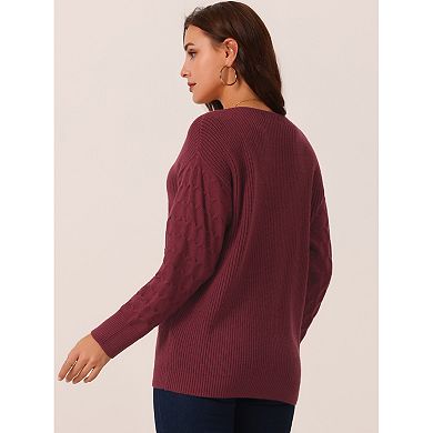 Womens' Long Sleeve Sweaters Trendy Lace V Neck Knit Drop Shoulder Pullover Sweater Jumper Tops