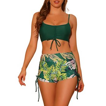 Women's 2 pc Push-Up Bikini Top High Waist Shorts Swimwear Set