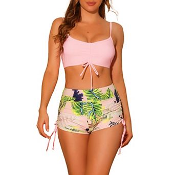 Women's 2 pc Push-Up Bikini Top High Waist Shorts Swimwear Set